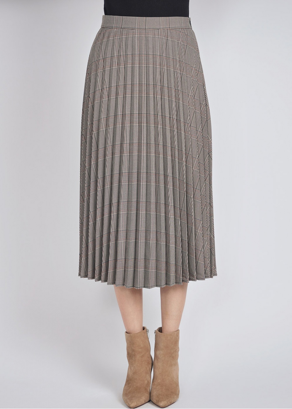 Gray plaid pleated skirt hotsell